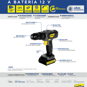 Rotomartillo de imp 3/8" a batería Litio-ion 12 V 28 Nm Surtek