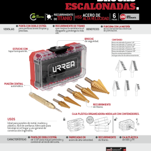 Juego de brocas escalonadas y punzón central automático, 6 piezas Urrea