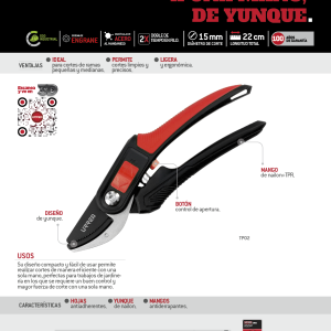 Tijeras para poda a una mano 8-1/2" yunque Urrea