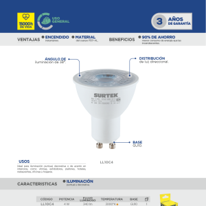 Lámpara de LED tipo GU10, 6 W luz cálida Surtek