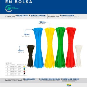 Cinchos de plásticos combinados en bolsa, tensión 8 kg y 18 kg de 200 piezas, varios Surtek