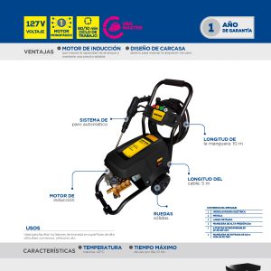 Hidrolavadora eléctrica 2200 W 127 V 1740 PSI, 8 Lt por minuto Surtek