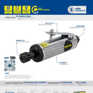 Moto-tool neumático recto 1/4" 25,000 RPM Surtek