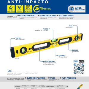 Nivel magnético anti-impacto de aluminio 18" Surtek