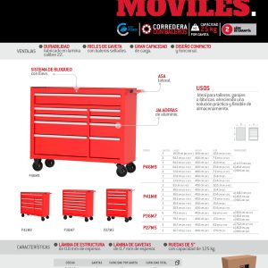Gabinete móvil 15 gavetas color rojo serie P 46" Urrea