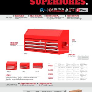 Gabinete superior 6 gavetas color rojo serie P 46" Urrea