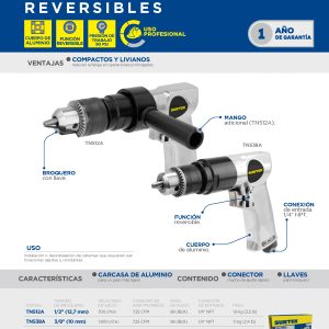 Taladro neumático 3/8" 1,800 RPM reversible Surtek