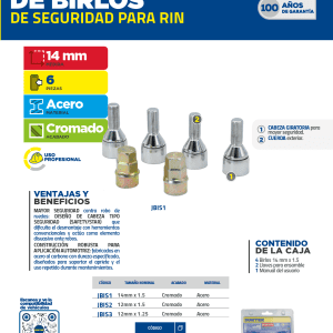Juego de birlos de seguridad para rin, 6 piezas, 12mm x 1.25" Surtek