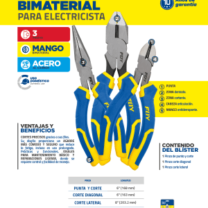 Juego de pinzas para electricista con mango bimaterial combinado, 3 piezas Foy