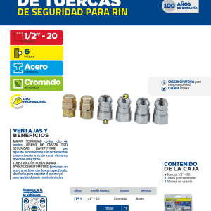 Juego de tuercas de seguridad para rin, 6 piezas, 1/2" x 2" Surtek