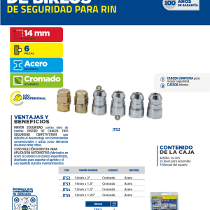 Juego de tuercas de seguridad para rin, 6 piezas, 14mm x 1.5" Surtek