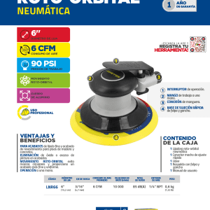 Lijadora neumática rotativa 6" 10,000 RPM, eje de 3/16" Surtek