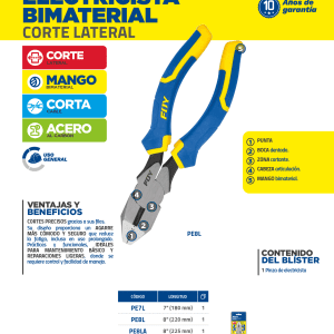 Pinza para electricista con mango bimaterial corte lateral de 9" Foy