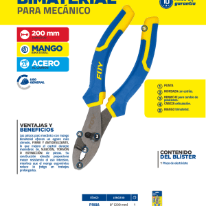 Pinza para mecánico con mango bimaterial de 8" Foy