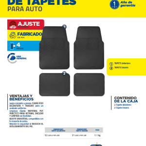 Juego de tapetes para auto, 4 piezas, color negro Foy