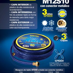 Manguera para jardín tejido spider con conector metálico 1/2", 10 m Surtek