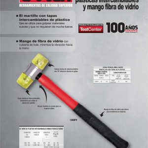 Martillo con tapas plásticas con mango de fibra de vidrio de 11-1/4", 14 oz Urrea