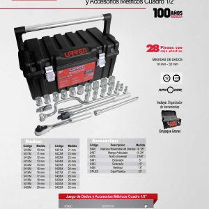 Juego de dados y accesorios cuadro de 1/2" métrico, 29 piezas Urrea