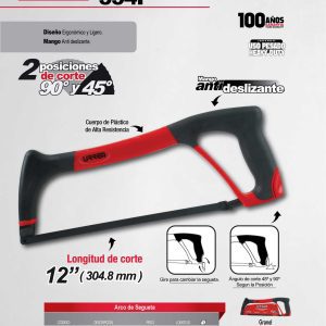 Arco de segueta ligero con mango bimaterial 12", 16" Urrea