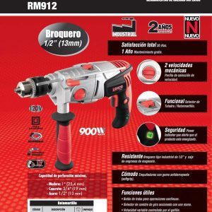 Rotomartillo 1/2" 900 W 120 V, 2 velocidades 1080 y 3000 RPM Urrea