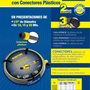 Manguera para jardín tramada gris con conector plásticos 1/2", 15 m Surtek