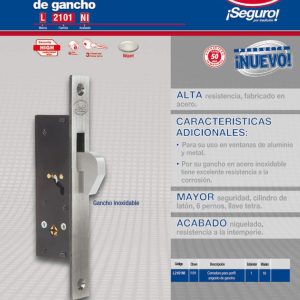 Cerrojo para embutir de gancho, níquel satinado, llave tetra, en caja Lock