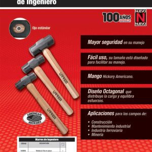 Marro octagonal cabeza maquinada con mango de madera de 16", 4 lb Urrea