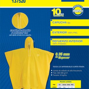 Poncho impermeable sin refljante con interior de poliéster unitalla Surtek