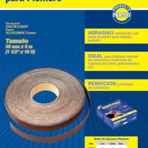 Lija en rollo para plomero 1-1/2 x 45 m, grano 120 Surtek