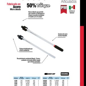 Mango articulado cromado para dado cuadro de 1/2", 15-3/4" Urrea