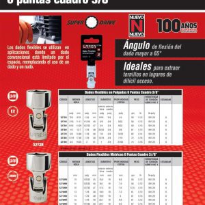 Dado flexible cuadro de 3/8", 6 puntas, en pulgadas, 3/8" Urrea