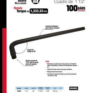 Mango en L  para dado de impacto con barreno pasado cuadro de 1-1/2", 38" Urrea