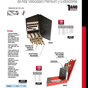 Juego de brocas premium y machuelos de acero de alta velocidad, 18 piezas en caja metálica Urrea