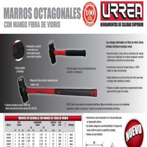 Marro octagonal cabeza maquinada con mango de fibra de vidrio de 15-1/4", 4 lb Urrea