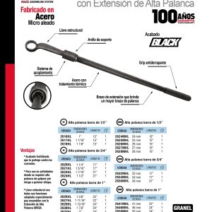 Llave acodada de alta palanca fosfatizada con cola en métrica, 12 puntas, 26 mm Urrea