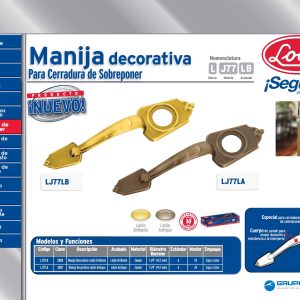 Jaladera para cerradura de sobreponer, latón brillante, en caja Lock