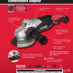 Esmeriladora angular 4-1/2" a 5" 1500 W 120 V, 11000 RPM Urrea