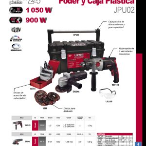 Juego de rotomartillo y esmeriladora angular con accesorios 24 piezas, con caja plástica Urrea
