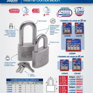 Juego de candados de acero cortos 38 mm, llave estándar, 4 piezas Lock