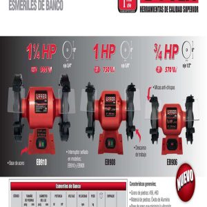 Esmeril de banco 6" 3/4 HP 570 W 127 V, 3450 RPM Urrea