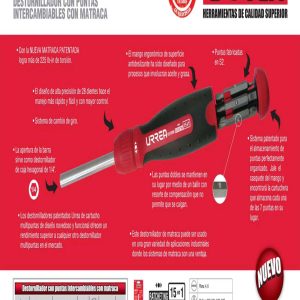 Destornillador con mango tipo revólver de matraca con puntas intercambiables 15 en 1 Urrea