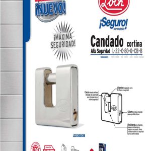 Candado de acero para cortina metálica 80 mm, niquel satinado, llave de puntos Lock