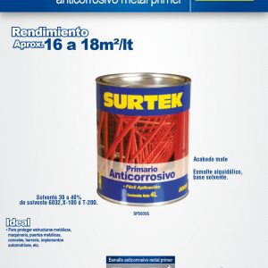 Esmalte anticorrosivo para metal 4 Lt color rojo óxido Surtek