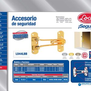 Pasador de seguridad para puerta abatible acabado latón brillante Lock