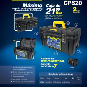 Caja portaherramientas plástica con broches metálicos color negro 21" x 10" x 10" Surtek