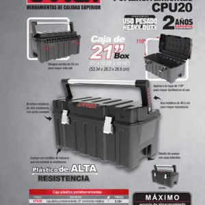 Caja portaherramientas plástica con broches metálicos color negro 21" x 11" x 10" Urrea