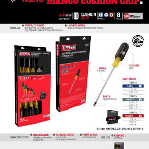 Juego de destornilladores con mango cushion grip, combinados, 8 piezas en caja de cartón Urrea