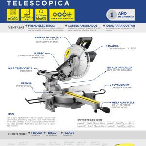 Sierra de inglete telescópica 10" 1800 W Surtek