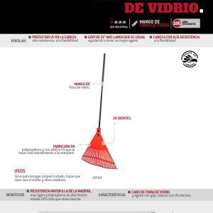 Escoba plástica de 22 dientes con mango fibra de vidrio Urrea
