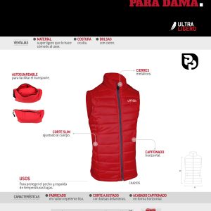 Chaleco capitonado para dama color rojo talla G Urrea